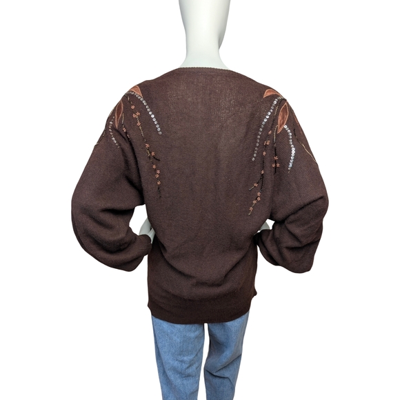 Vintage Lambswool & Angora Beaded Appliqué Sweater, Size Medium - Picture 7 of 9